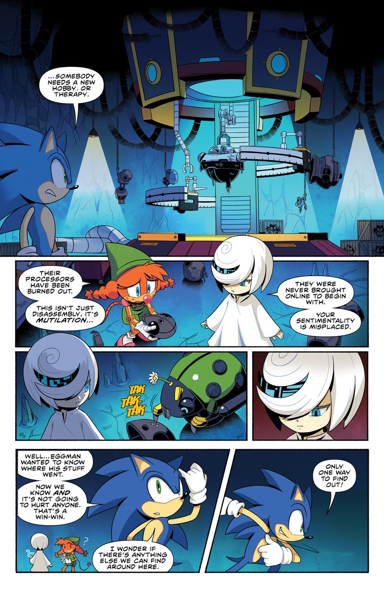 IDWPublishing's tweet image. In their quest to find #MetalSonic, the now-trapped Sonic, Belle, Motobud, and Sage discover that someone has used stolen Dr. Eggman tech to take control of creatures.

Sage and Belle must work together when Sonic becomes trapped.

#SonicTheHedgehog #85 is at comic shops!

#NCBD