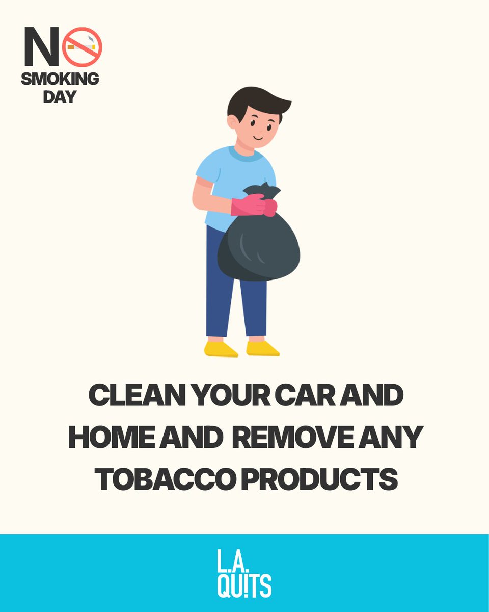 LAQuits's tweet photo. Make "No Smoking Day" the day you quit smoking. Try these tips to help you stay smokefree. 
#NoSmokingDay #NeverStopQuitting #QuitSmoking #SmokeFree #NicotineFree #TobaccoFree https://t.co/9dt1qG9nkj