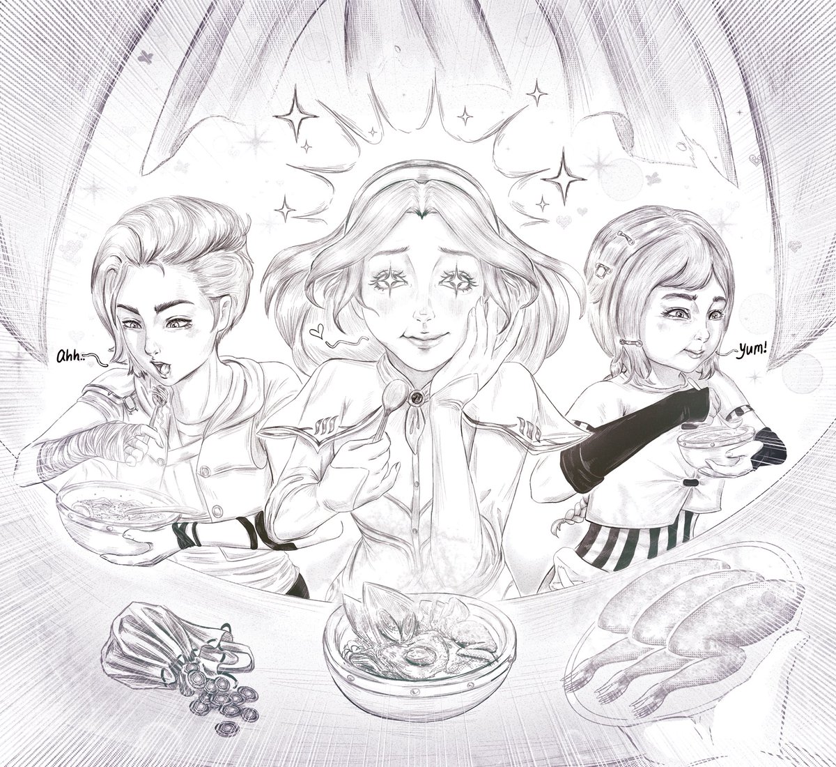 steelboneRWBY's tweet image. Lux decided to treat the sisters to a meal at their favorite place. Her taste buds will never be the same. 🤯🤯🤯
Thank @MaviesArt again for drawing them! Check out their vgen! 
#lightcannon #powder #lux #vi #arcane #jerichos
