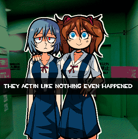 i find funny how happy they look together in the posters and stuff
#evangelion