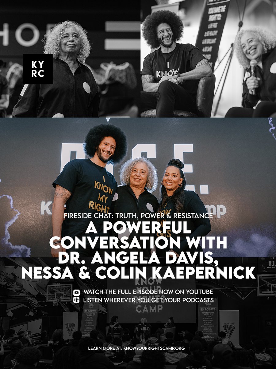 yourrightscamp's tweet photo. A powerful fireside chat with Dr. Angela Davis, Nessa and Colin Kaepernick. 

 ➡️ Watch the full conversation on YouTube
 🎧 Listen wherever you get your podcasts

Available now.

https://t.co/0bGIapr0iG https://t.co/rmNXL7O3p6