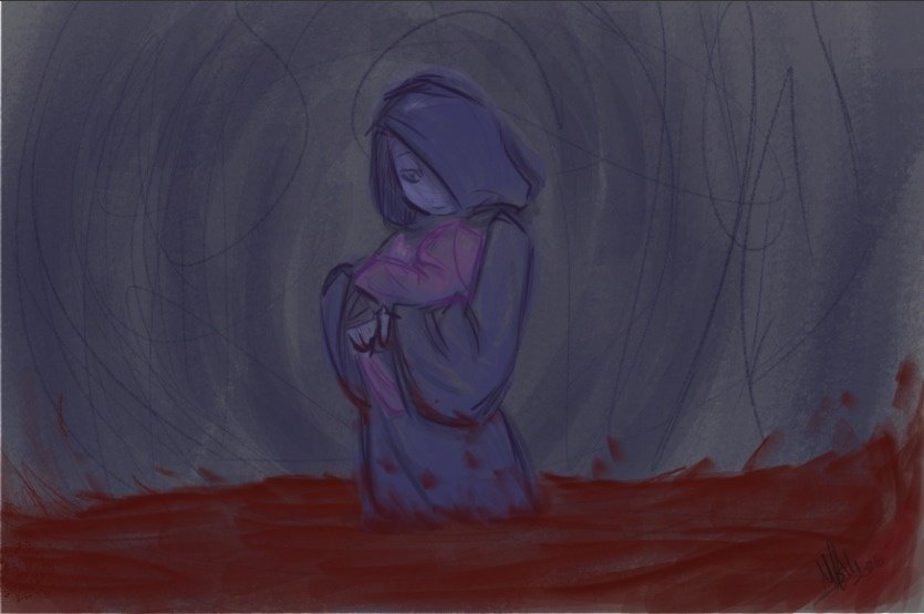 [A Mother's Sacrifices]
Thinking that Dust hasn't told Moon anything about his past life is painful. The feelings and everything Dust had to go through to want to give Moon a better life... it's beautiful. ✨

A gift for my friend:<a href="/Underwent04/">Underwent</a> 
#Moonsans #Dustsans #myart /Blood🩸