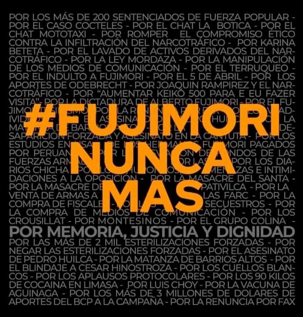 ¡No podemos permitirlo! 
Keiko Fujimori NO será Presidenta. 
El futuro del Perú está en nuestras manos. 
Por Memoria, Justicia y Dignidad #FujimoriNuncaMas