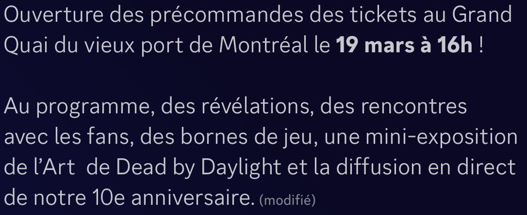 Concernant l’événement des 10 ans: