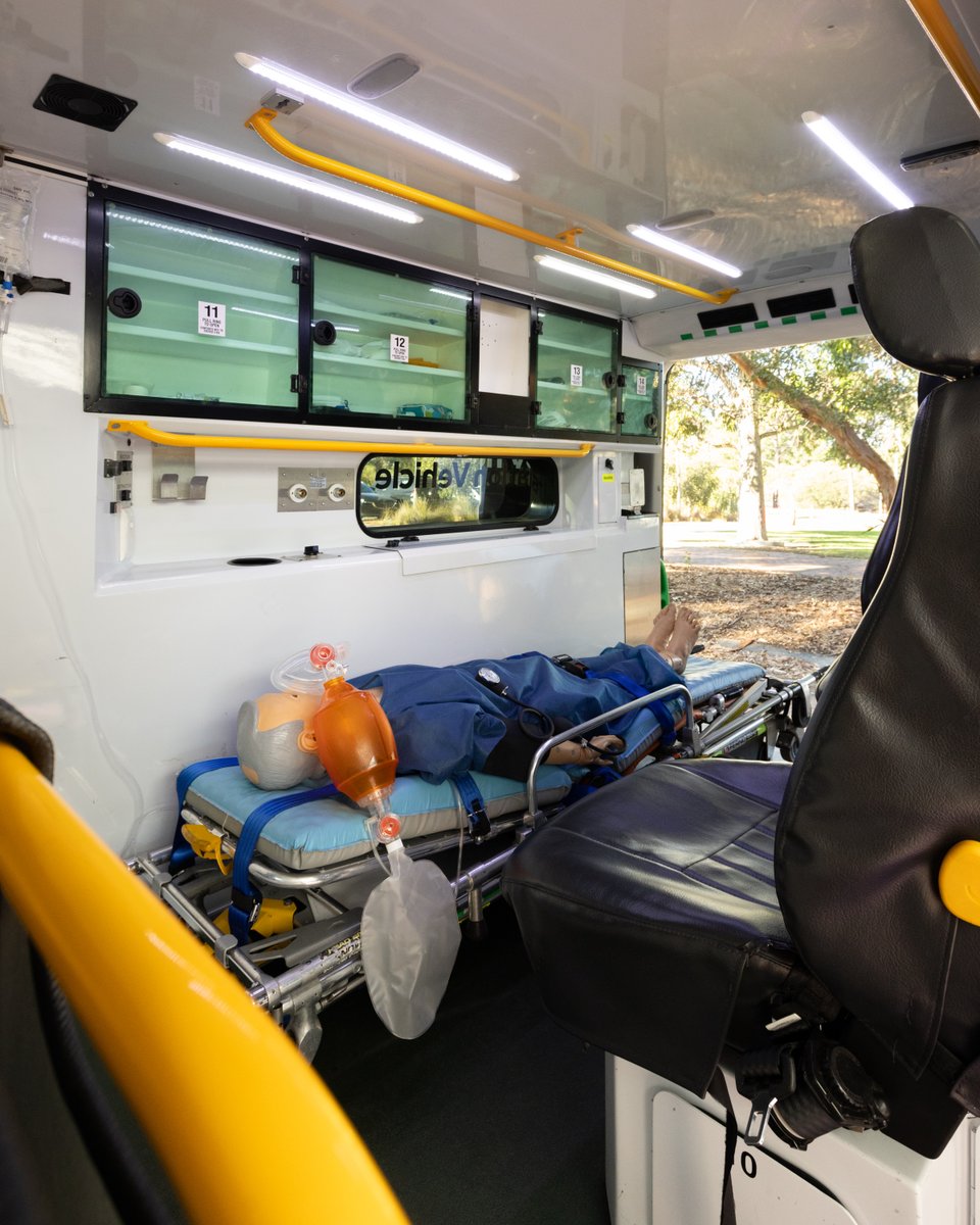 CurtinUni's tweet photo. Future paramedicine students, have you seen our simulation ambulance? 🚑

This former emergency ambulance has been converted into a fully equipped, mobile simulation suite designed to give students real-world experience before clinical placements. Just like our on-campus clinics and hospital rooms, it plays a key role in preparing students to deliver care in complex, out-of-hospital settings.

Inside, you’ll find everything a paramedic needs: stretchers, stair-ready wheelchairs, patient lifting gear and clinical bags stocked with the essentials. Students learn to work with limited space and resources – just like they would on the job.

The ambulance is used in interprofessional scenarios with students from paramedicine, nursing, and midwifery, reflecting the teamwork that underpins modern healthcare.

Interested in becoming a paramedic? Learn more about our paramedicine course and how you can get hands-on training with our simulation ambulance: https://t.co/f8UfLMF705

#CurtinUniversity #CurtinLife CRICOS code: 00301J.