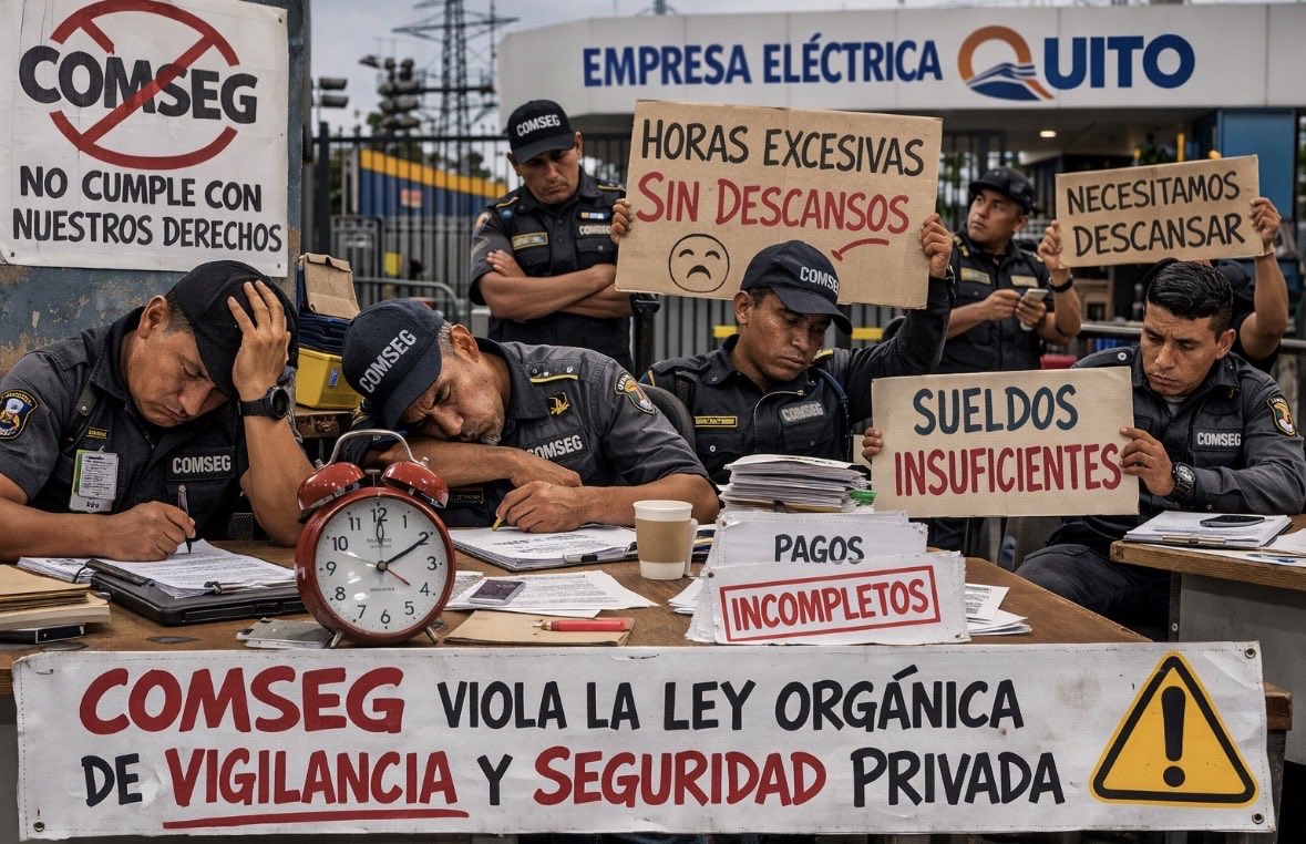 🚨Esto lo advirtió <a href="/FENASPE1/">FENASPE</a> antes de q contrato d seguridad privada <a href="/ElectricaQuito/">Empresa Eléctrica Quito</a> sea adjudicado
⚠️Ahora los temores son una realidad:
Las empresas COMSEG y SEGUMAX masacran al #Guardia 
❌Jornadas extensas de trabajo 
❌Cálculos erróneos en horas
<a href="/haburbano/">Harold Burbano</a> 
<a href="/MinTrabajoEc/">Ministerio del Trabajo Ecuador 🇪🇨</a>