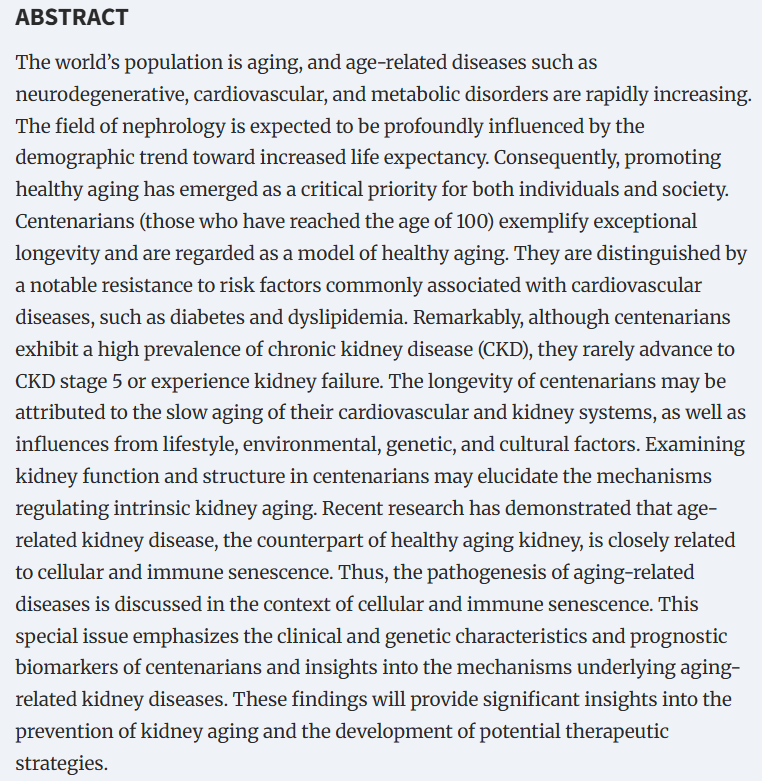 CKJsocial's tweet photo. Healthy aging and aging-related kidney diseases: 

lessons from centenarians

https://t.co/vCc6fYgEd6 https://t.co/ntL7nxOHxR