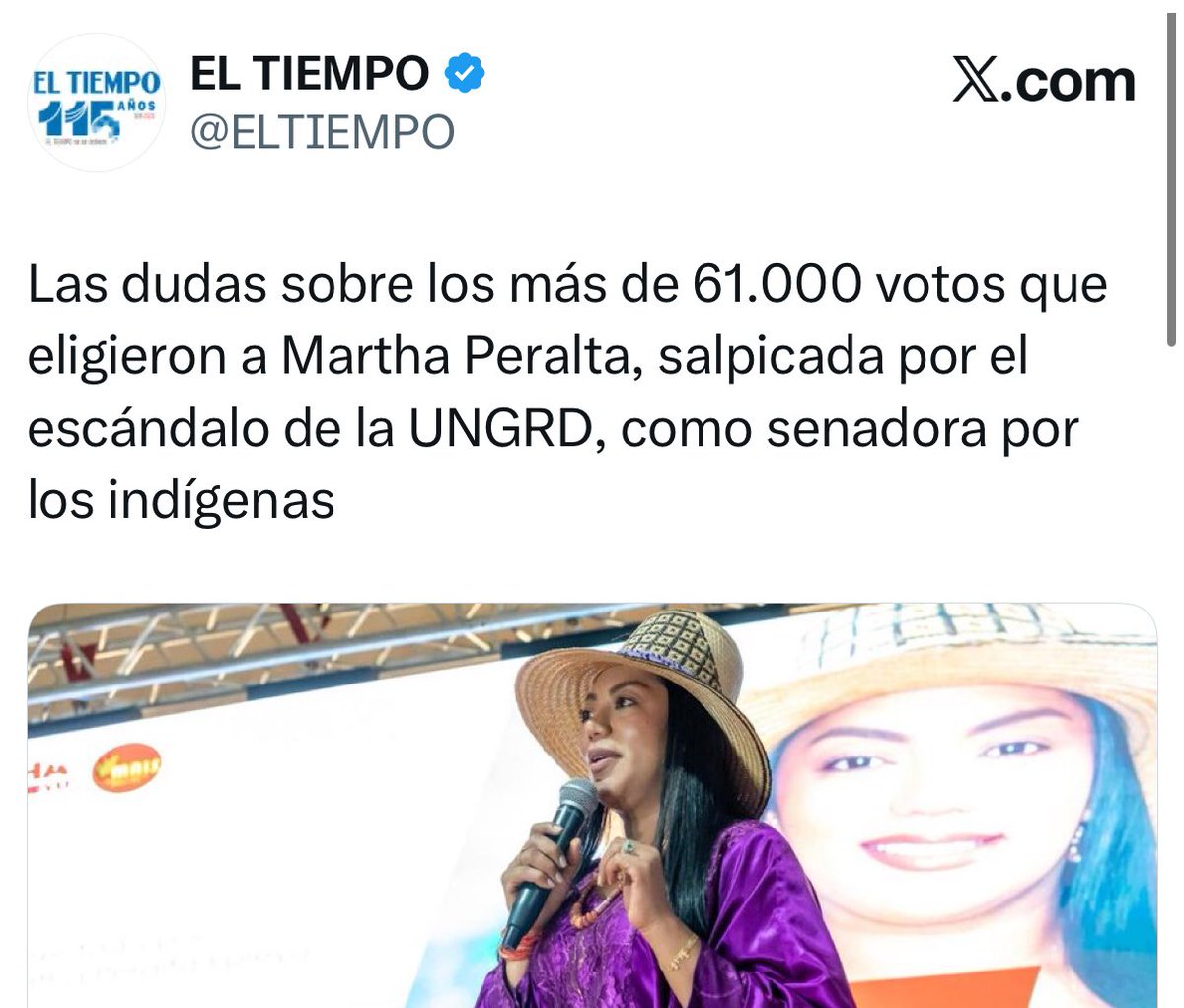 marthaperaltae's tweet photo. Señores de @ELTIEMPO, sí, yo también tengo dudas sobre esos 61.000 votos. Porque estoy convencida de que mi votación fue mucho mayor.

Las verdaderas dudas sobre mis 61.000 votos son cuántos votos más se perdieron porque la pedagogía electoral de la Registraduría fue un fracaso. Las dudas son porque fueron muchos más votos.

La Registraduría no explicó correctamente cómo votar en la circunscripción indígena. Peor aún: en muchos puestos los jurados no lo entregaban, otros decían que ese tarjetón no existía, y en algunos casos simplemente lo escondían. Esa fue una denuncia reiterada durante toda la jornada.

Eso ya nos pone en una desventaja estructural frente a cualquier otra lista del Congreso: mientras los demás votantes reciben su tarjetón automáticamente, quien quiere votar por la circunscripción indígena tiene que pedirlo. Si no se lo entregan o no sabe que debe solicitarlo, ese voto simplemente desaparece.

Las cifras lo demuestran y deberían ser motivo de investigación seria:
- 49.967 votos nulos
- 54.390 votos no marcados

Más de 100.000 votos perdidos en una circunscripción pequeña. Eso no es normal. Eso demuestra falta de pedagogía electoral y fallas graves en la entrega del tarjetón.

Ese debería ser el titular de un medio serio.

Pero en lugar de investigar por qué se anularon o perdieron tantos votos indígenas, prefieren insinuar dudas sobre una votación legítima.

Lo cierto es que ni la guerra sucia, ni los titulares malintencionados, ni la campaña mediática lograron detener el respaldo popular.

Vamos a seguir buscando esos votos que no dejaron contar, porque la voz de los pueblos indígenas no la van a reducir con titulares sin sustento.

@petrogustavo 
@Registraduria