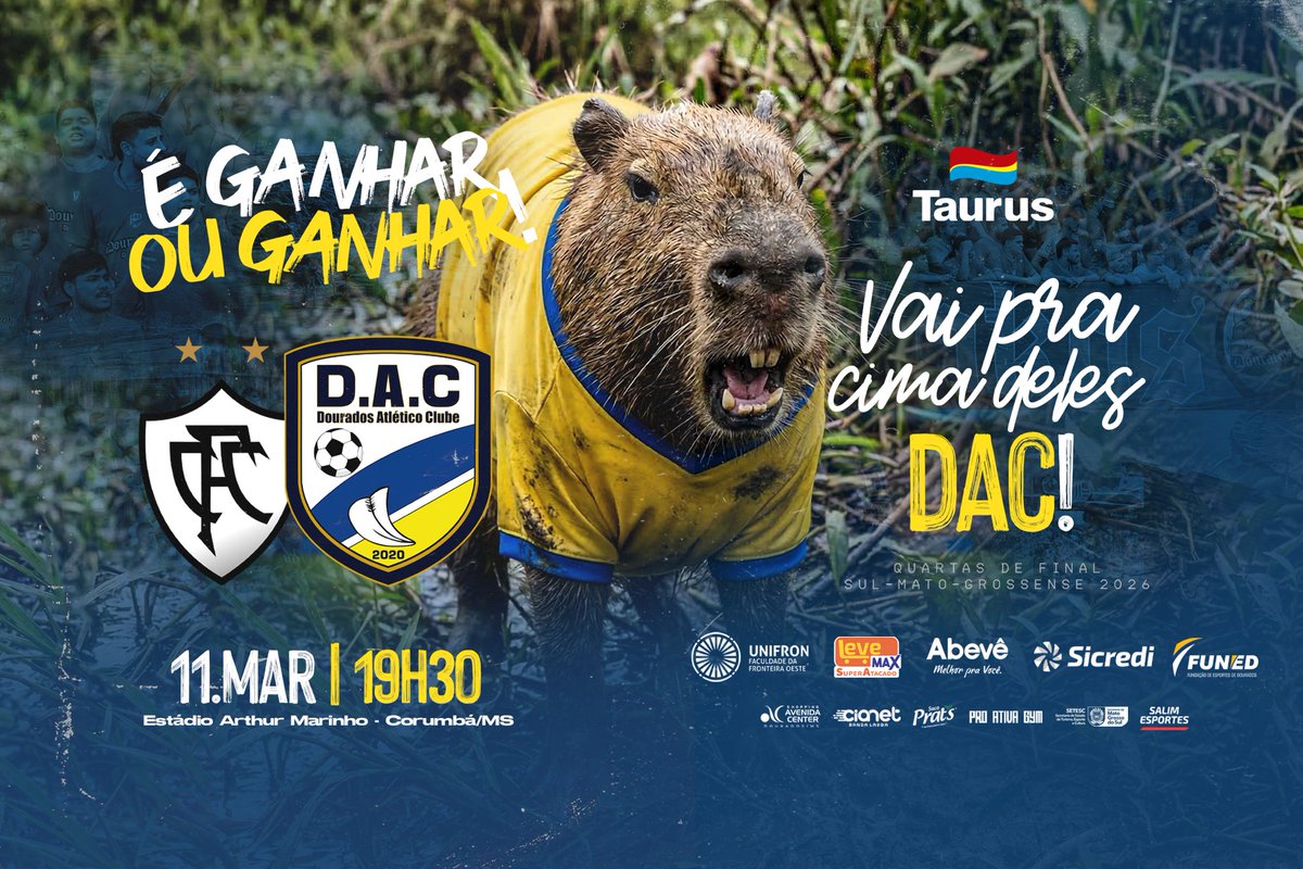 DacDourados's tweet photo. É GANHAR ou GANHAR!
ALÔ PANTANAL estamos na área 🚌!!!

O DAC enfrenta o Corumbaense nesta quarta (11), às 19h30, pelas quartas de final do Campeonato Sul-Mato-Grossense.

🏆 Estadual Série A
🆚 Corumbaense
📍 Arthur Marinho - Corumbá/MS
⌚ 19h30

Vai pra cima deles, DAC! 💛💙 https://t.co/yvvddTTFr1