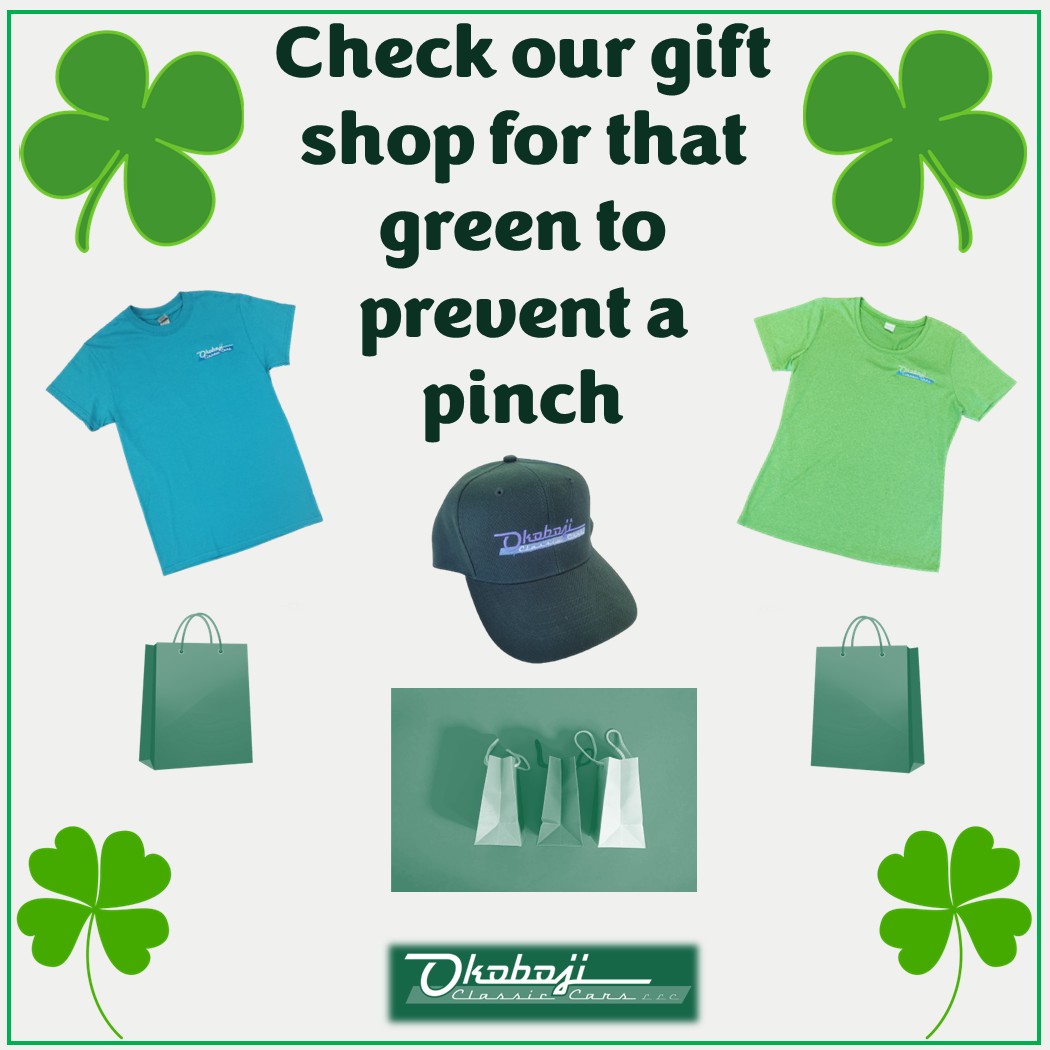 Okoboji Classic Cars, LLC is located at 810 Jeppeson Road, Milford, IA 51351. There are green items to help prevent you from getting pinched this St. Patrick's Day.😎🍀😎🍀