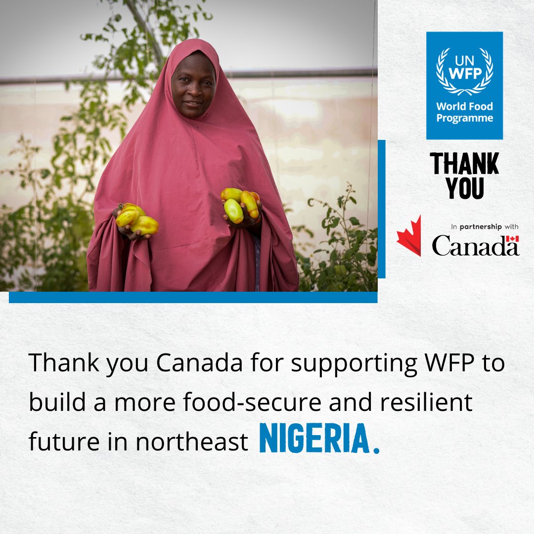 At <a href="/WFP/">World Food Programme</a>, saving lives &amp; changing lives is what drives us every day.

Thanks to #Canada, we’re investing in islands of stability in Northeast #Nigeria, strengthening community resilience, reducing reliance on aid &amp; transforming the lives of vulnerable households.
 
<a href="/CanHCNigeria/">Canada in Nigeria</a>🇨🇦