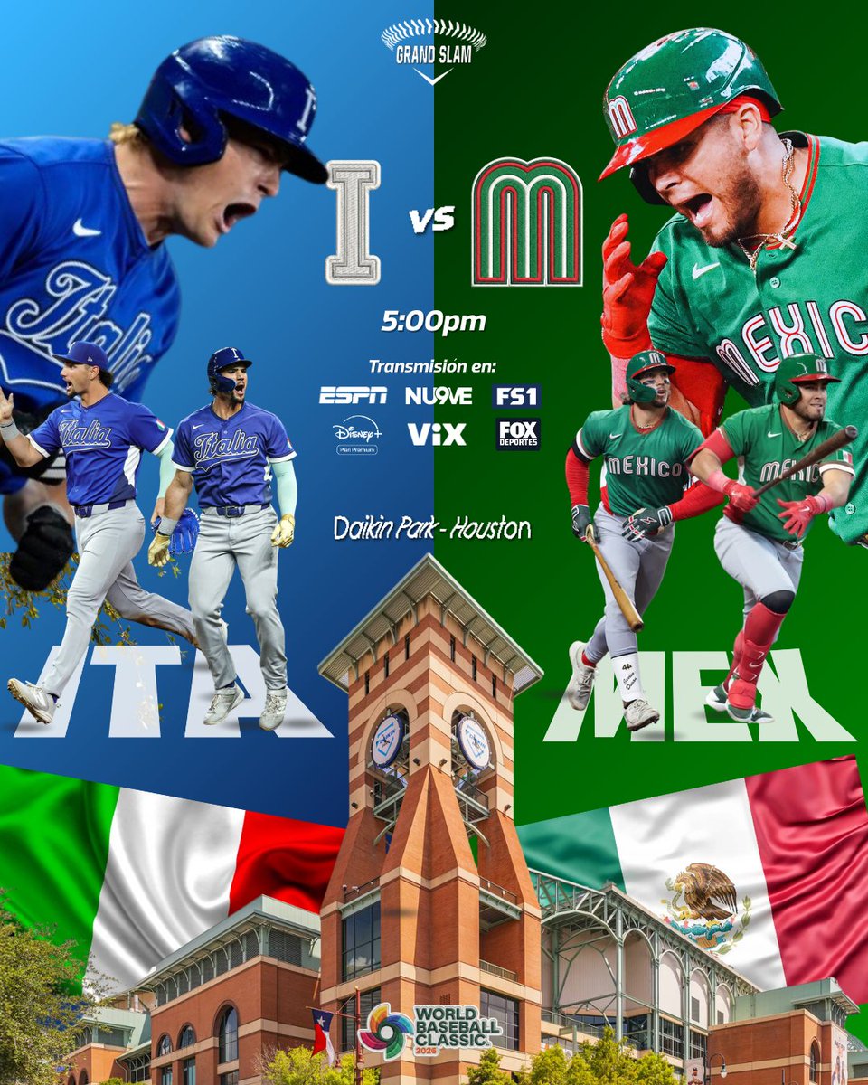 grandslammex's tweet photo. 🗣️¡GANAR O GANAR, HOY MÉXICO SE JUEGA SU PASE A LOS 4TOS DE FINAL DEL CLÁSICO MUNDIAL!⚾️🇲🇽

🆚Italia🇮🇹
⏰5:00PM (centro de México)

Transmisión en🇲🇽:
📺:ESPN, Nueve
💻: Vix Premium, Disney + Premium

Transmisión en 🇺🇸:
📺: FS1, Fox Deportes

#WorldBaseballClassic | #EsMiSangre🩸 https://t.co/7xk4OJ3O1d