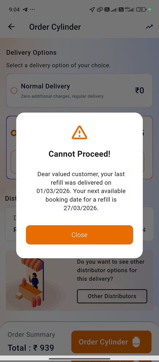 ASarbagna's tweet photo. @PIB_India @IndianOilcl My previous booking on 28/02/2026
Now 21 days after date should be 22/03/2026 , but it shows 27/03/2026 https://t.co/3RaXt3WqtM