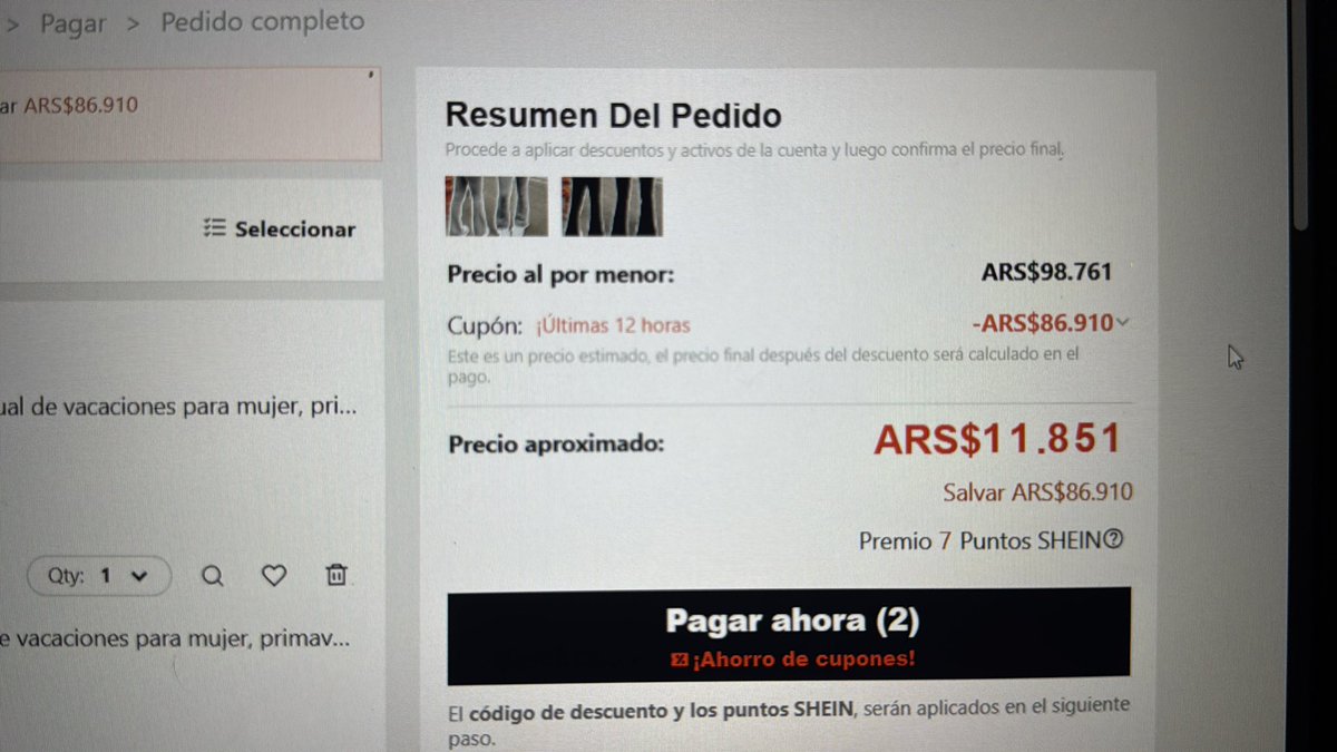 Camicami1432's tweet photo. @thiagott89 Holis alguien me ayuda con esto? No entiendo por qué me sale un precio aproximado de $11.851 con el descuento. Y cuando le doy a “pagar ahora” me queda todo en $100.331 como en la segunda foto, y se me borra el descuento. 

Alguien me explica por fa? Nunca compre en Shein 🙏 https://t.co/AMsLrR7dMc