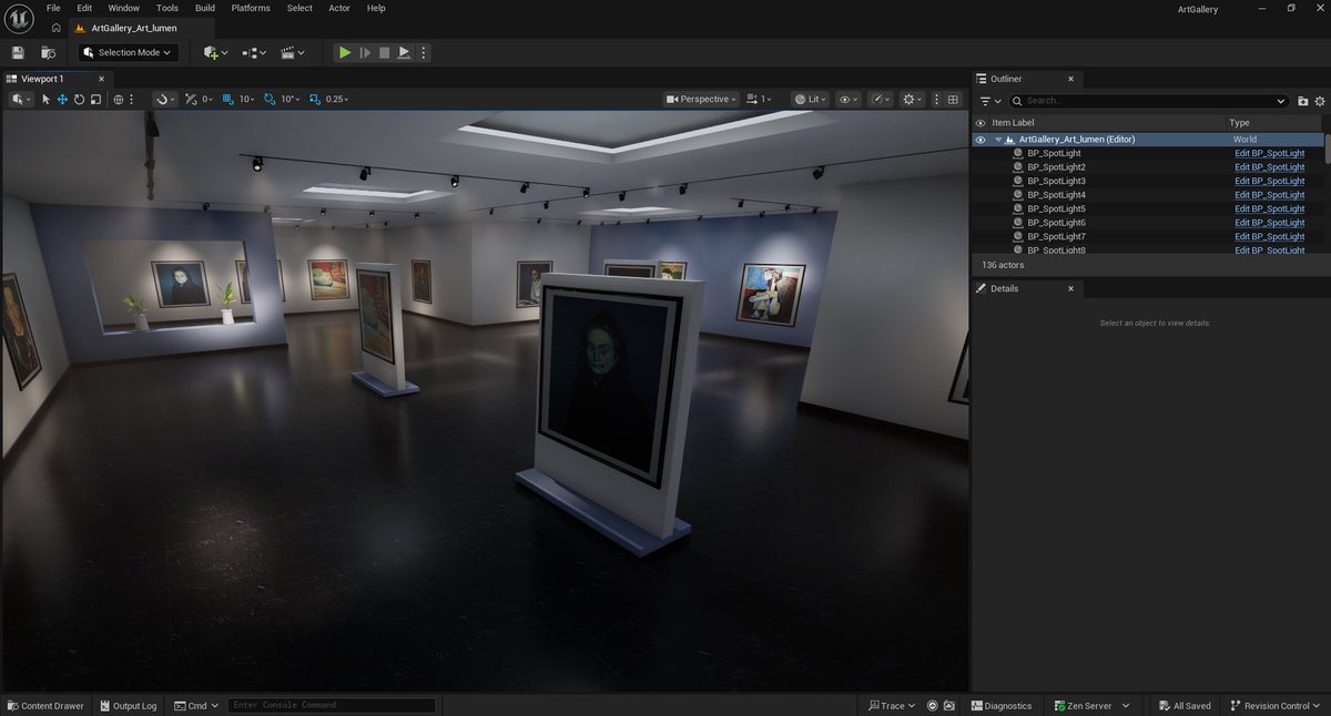 Experimenting with Lumen in Unreal Engine 5.

Created this small art gallery scene to study interior lighting, spotlight setups, reflections, and global illumination using Lumen.
#UnrealEngine #UE5 #Lumen #EnvironmentArt #3DArt #GameDev