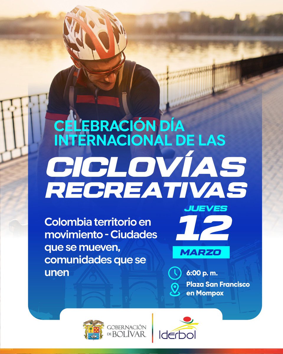 🚴‍♀️🌿 Mompox se mueve por la salud y la comunidad

🗓️Este 12 de marzo,  Mompox se suma a la celebración del Día Internacional de las Ciclovías Recreativas, una iniciativa que promueve el movimiento, la actividad física y el encuentro ciudadano

📍 Plaza San Francisco