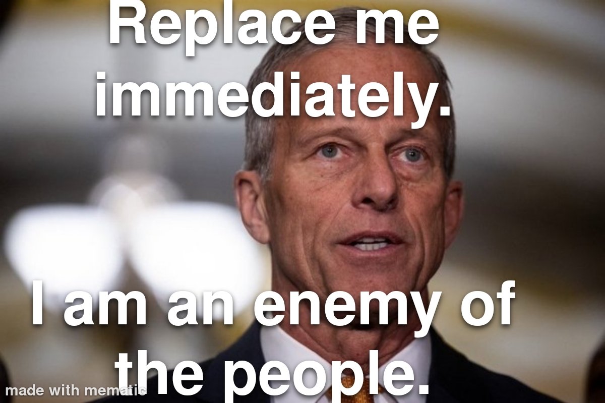 DragonSword778's tweet photo. Fire Thune this week. 
@GOP. 
Get it done today.
We The People are not being represented. 
We're done with bullsh#t.
It's time to move.
Let's go Patriots. https://t.co/4j1vQy1LeK
