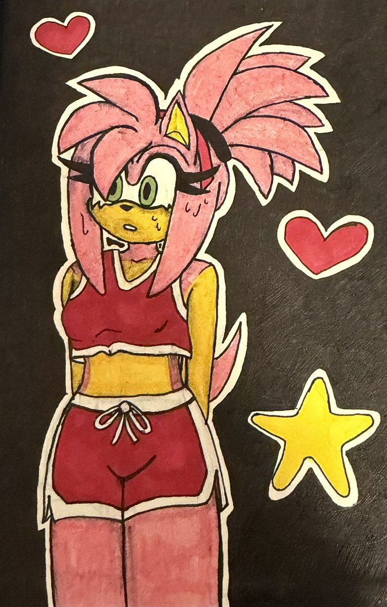 CandlelitKitten's tweet photo. I’m a bit late but i wanted to offer my contribution to the Gym Fit Amy trend. (Yes all of the black was done in ink pen thank you for noticing) 

The inner cover to my new journal felt bare so I fixed it. Gonna work on the two page back cover next ^•^

#sth #amyrose #fanart https://t.co/oT6e3RzmOg
