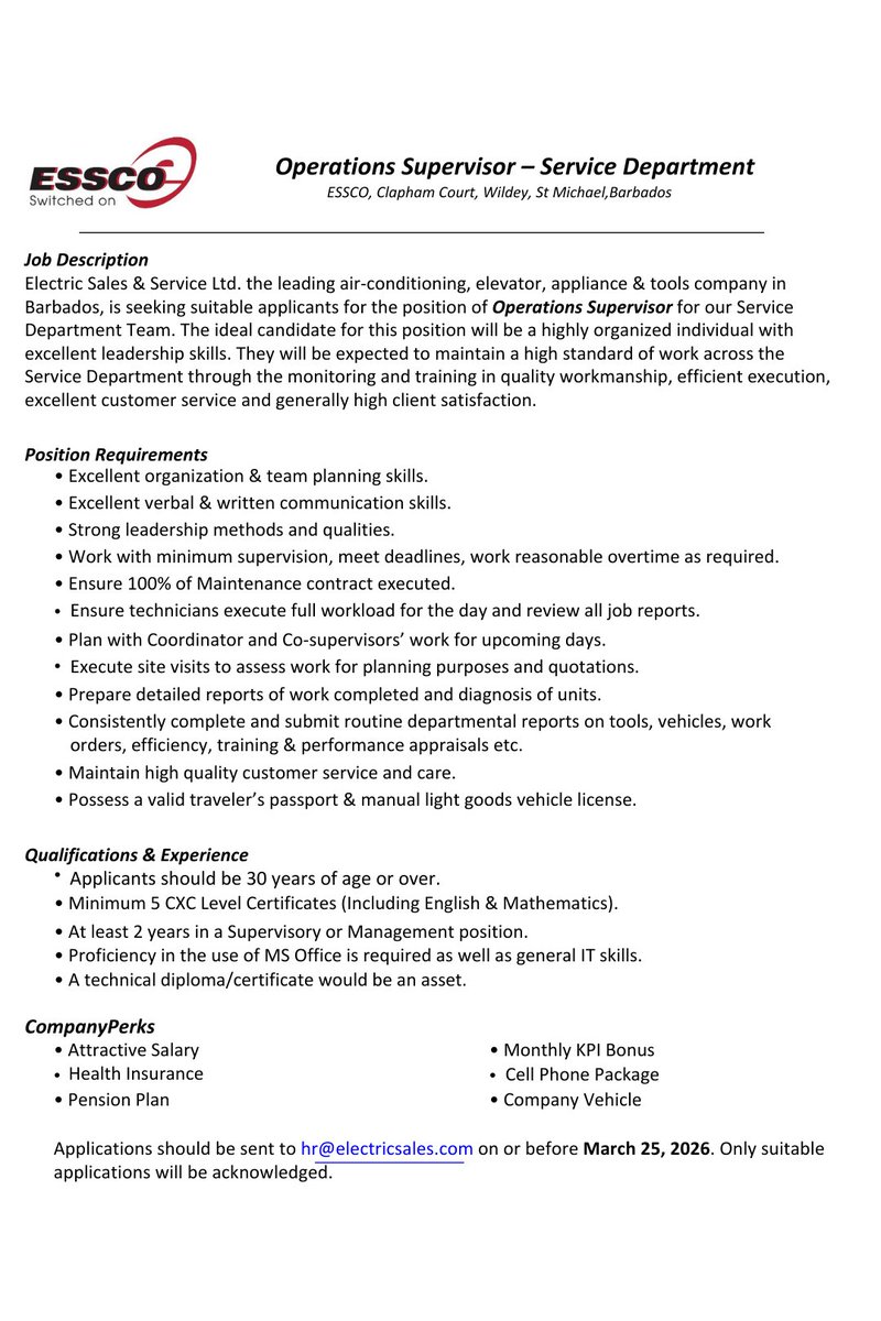 impressionbdos's tweet photo. Vacancy for an Operations Supervisor - https://t.co/A5u6vrHWqu https://t.co/jmN5NNiA6U