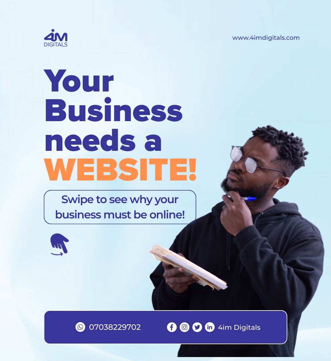 4imDigitals's tweet image. Digital Marketing helps businesses get seen, build trust, and attract customers online.

One powerful tool that helps achieve this is a Professional website.

Swipe through to understand why your business needs to be visible online.

#4imdigitals #4im #Website #businesswebsite