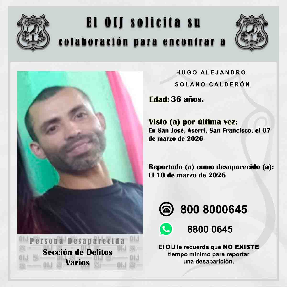 #DesaparecidosOIJ: La persona de la fotografía fue reportada como desaparecida