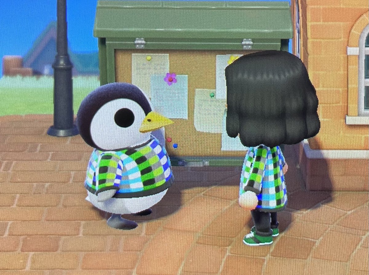howellslester's tweet photo. Aurora loves the phedsheets sweater so much that she’s worn it twice now, &amp; Judy loves the hoodie so much that she had to admire the other phedsheets designs in the Able Sisters. https://t.co/pfupddEXco