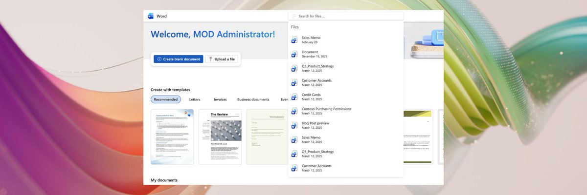 Msft365Insider's tweet photo. β¨ No more scrolling through long lists. Type a keyword in the Search bar and your files appear below. Try it in Word, Excel and PowerPoint for the web. Get all the specs in our new blog.
π https://t.co/csL37BiRjO
#Microsoft365 #Wordfortheweb #PowerPointfortheweb https://t.co/SKP1MmQIn4