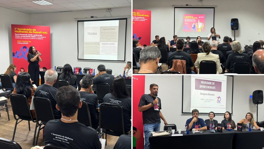 🟣 O 1º Seminário de Mulheres da Fetrafi-MG* foi realizado nesta quarta-feira, 11 de março, em Belo Horizonte, com a participação de bancárias e bancários de todo o estado. 👇