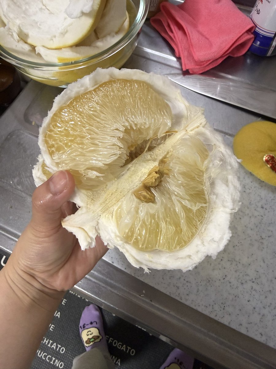 Peka_maRel's tweet photo. ドンキでめちゃくちゃデカイ柑橘類あって、買ってみたけどデカすぎだろー！笑 https://t.co/wsdjfn98wT