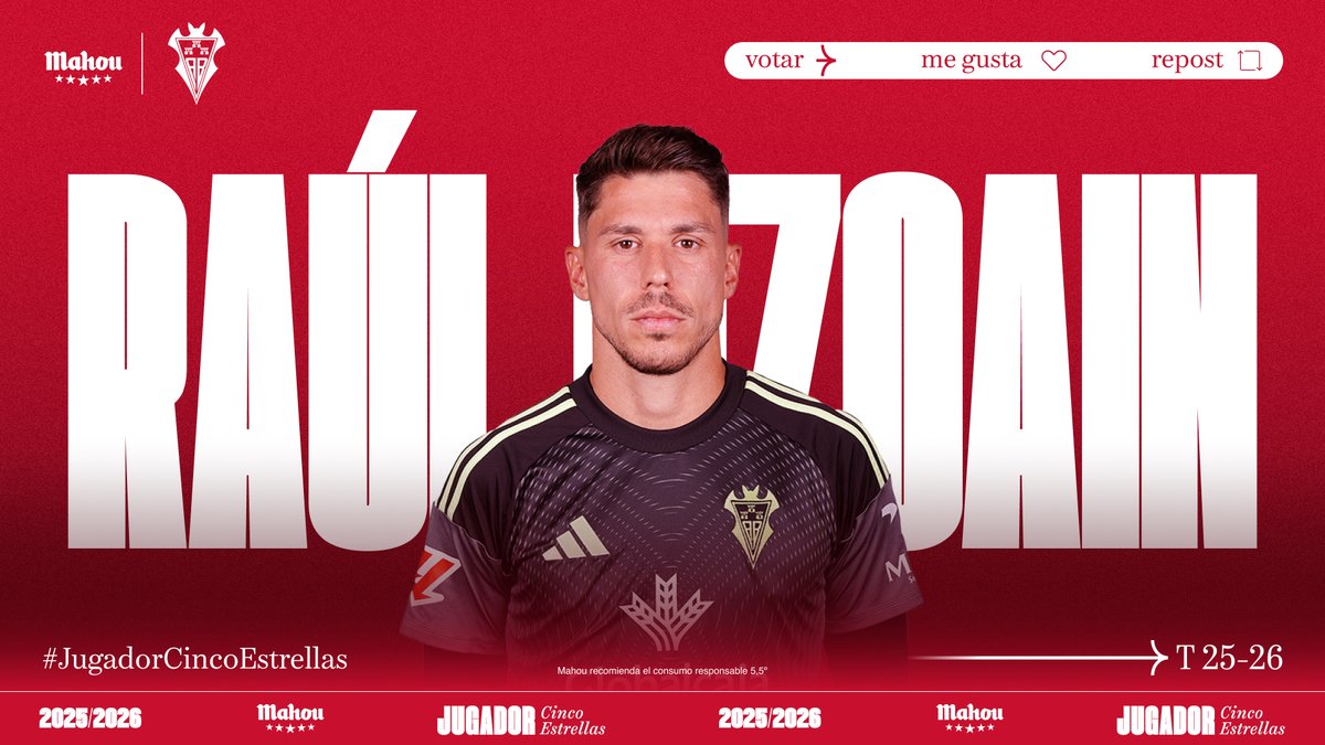RT o MG si crees que Lizoain ha sido el #JugadorCincoEstrellas del <a href="/AlbaceteBPSAD/">Albacete Balompié 🤍</a> en febrero. (5/5)