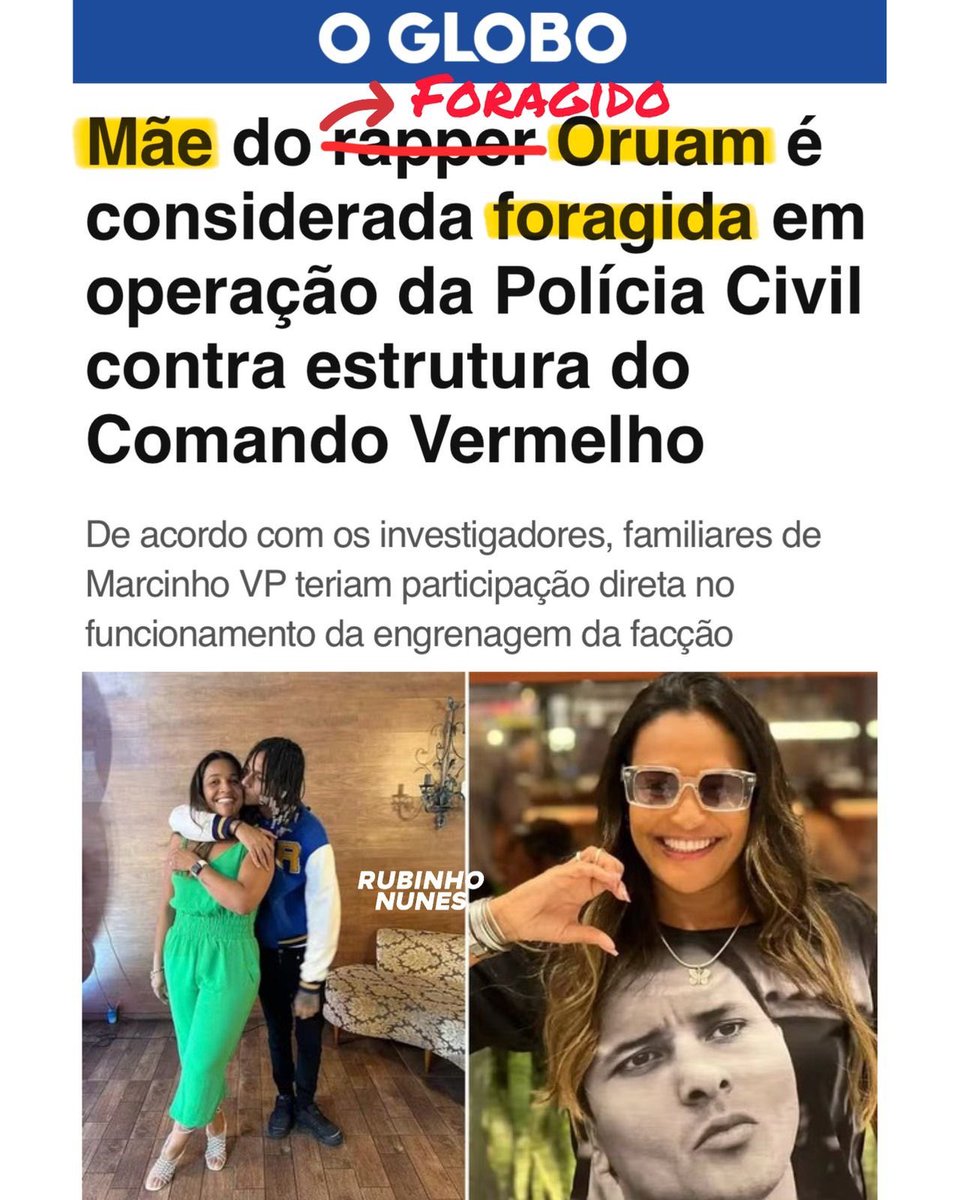 Pai envolvido, mãe envolvida mas o filho que levanta a bandeira do CV, não, não é envolvido! 

Apenas um cantor de musicas.