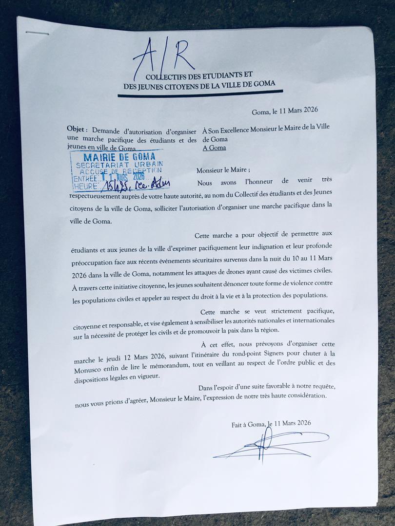 🚨Goma: les #étudiants de toutes les institutions annoncent une manifestation pacifique ce jeudi pour dénoncer les « bombardements aveugles » qu’ont commis les forces du régime de kinshasa 
<a href="/goma24news/">Goma24</a>