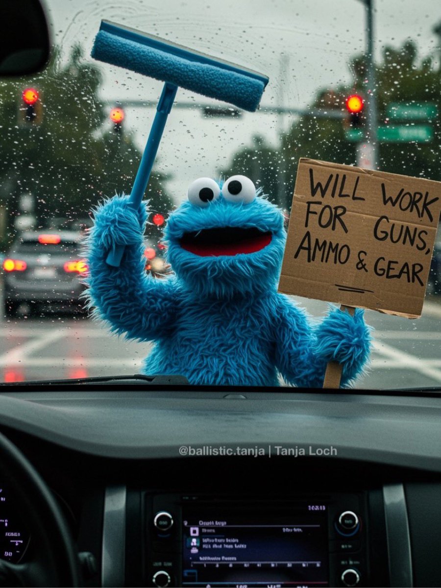 GunsBadassery's tweet photo. @ballistic.tanja POV: even the Cookie Monster has to side hustle… 😅🧽
Bro just pulled up to the red light like:
“You got guns, ammo or gear❓I got cleaning skills.” 🎯
Honestly… in this economy ❓
Relatable. 💀
…Would you hire him😜❓
#gunmemes #2a https://t.co/hrPL8V7Tx1