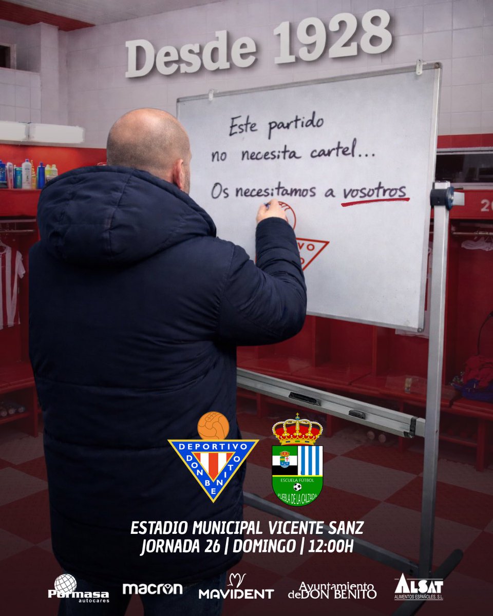 "𝙊𝙨 𝙣𝙚𝙘𝙚𝙨𝙞𝙩𝙖𝙢𝙤𝙨 𝙖 𝙫𝙤𝙨𝙤𝙩𝙧𝙤𝙨"

⚔️ <a href="/PueblaEF/">E.F. Puebla de la Calzada</a> 
🏟️ Estadio Municipal Vicente Sanz
🗓️ Domingo, 15 de marzo
⌚️ 12:00h   
🔸 Jornada 26

#DonBenitoPuebla
#JuntosVolveremos