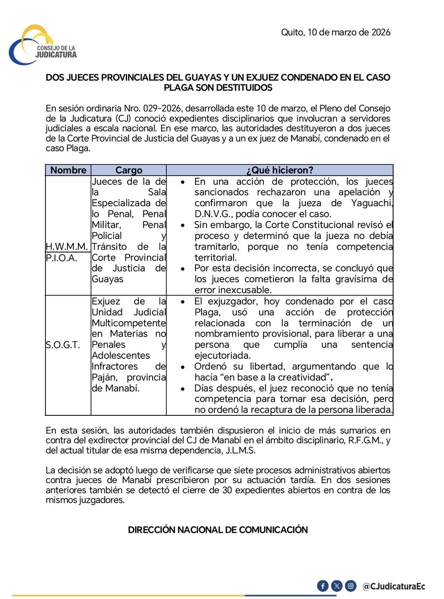 ⚠️ ATENCIÓN
CONSEJO DE LA JUDICATURA
#infomedia #ConsejoDeLaJudicatura
<a href="/CJudicaturaEc/">Consejo de la Judicatura</a> <a href="/BolivarCJ/">Bolívar CJ</a> <a href="/DamianLarcoG/">Damián Larco Guamán</a>