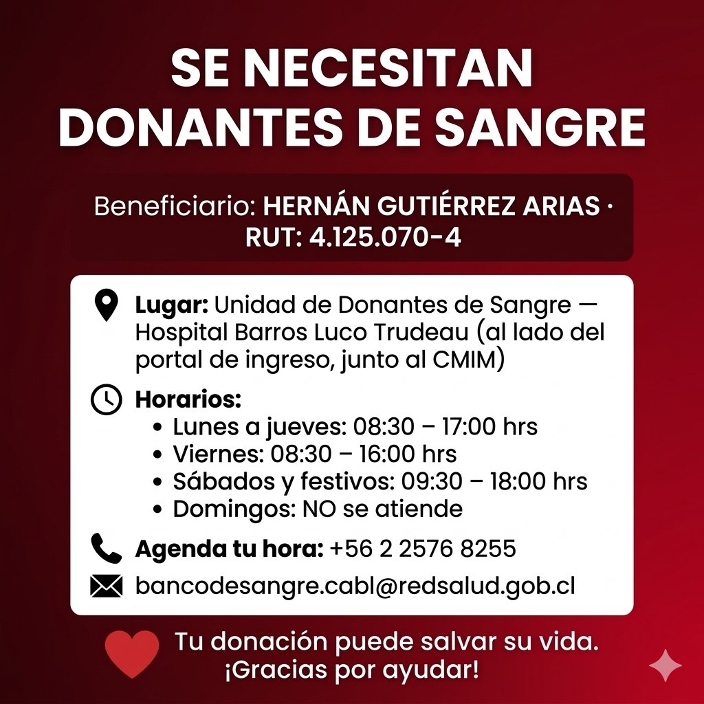 Floydchile's tweet photo. Hola!! Mi viejo necesita dadores de sangre. Si puede ir. Infinitas gracias. Sino sirve mucho compartir 🙏🙏🙏 https://t.co/ab9Zvpp0Zs