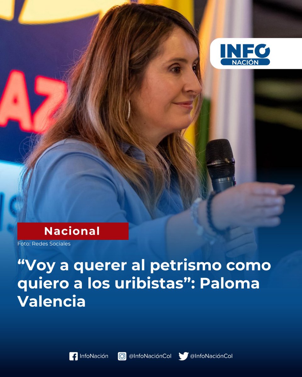 #InfoNación “Voy a querer al petrismo (<a href="/petrogustavo/">Gustavo Petro</a>) como quiero al uribismo (<a href="/AlvaroUribeVel/">Álvaro Uribe Vélez</a>), dijo la candidata Paloma Valencia en entrevista con El Espectador. La aspirante aseguró que buscará atraer votantes de distintos sectores políticos. 🗳️🇨🇴