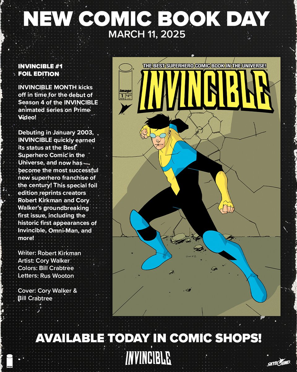 Skybound's tweet image. It's #NCBD! Which Skybound comics are you picking up today?
- Transformers #30
- Invincible #1 Foil Edition
- Blood &amp;amp; Thunder #11
- G.I. Joe: A Real American Hero #326
