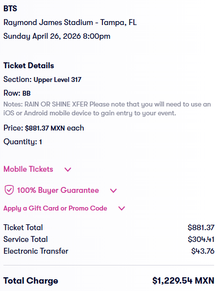 mx_tickets's tweet photo. 🚨Es increíble que sea 50% más barato viajar a Tampa, Florida para ver a BTS que en México, y eso incluyendo boleto de avión redondo y hospedaje 2 noches!

$1,229 - Boleto
$4,905 - Vuelo
$1,654 - Airbnb
$7,788 - TOTAL https://t.co/2Jj8rFWnUw