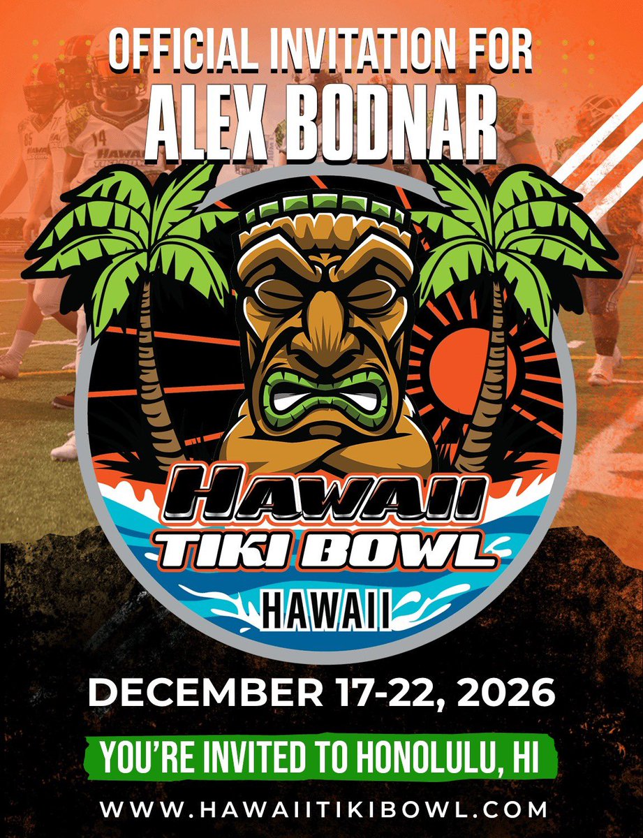 Big_Dozer59's tweet photo. Blessed to receive an official invitation to play in the Hawaii Tiki Bowl in december. https://t.co/nN0lb8iot7