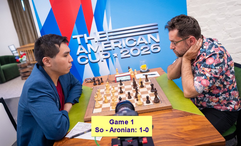 usefulchess's tweet photo. American Cup Grand Final game 1 : So beat Aronian #chess #AmericanCup #WesleySo #Aronian https://t.co/lcD6qzO8Jw