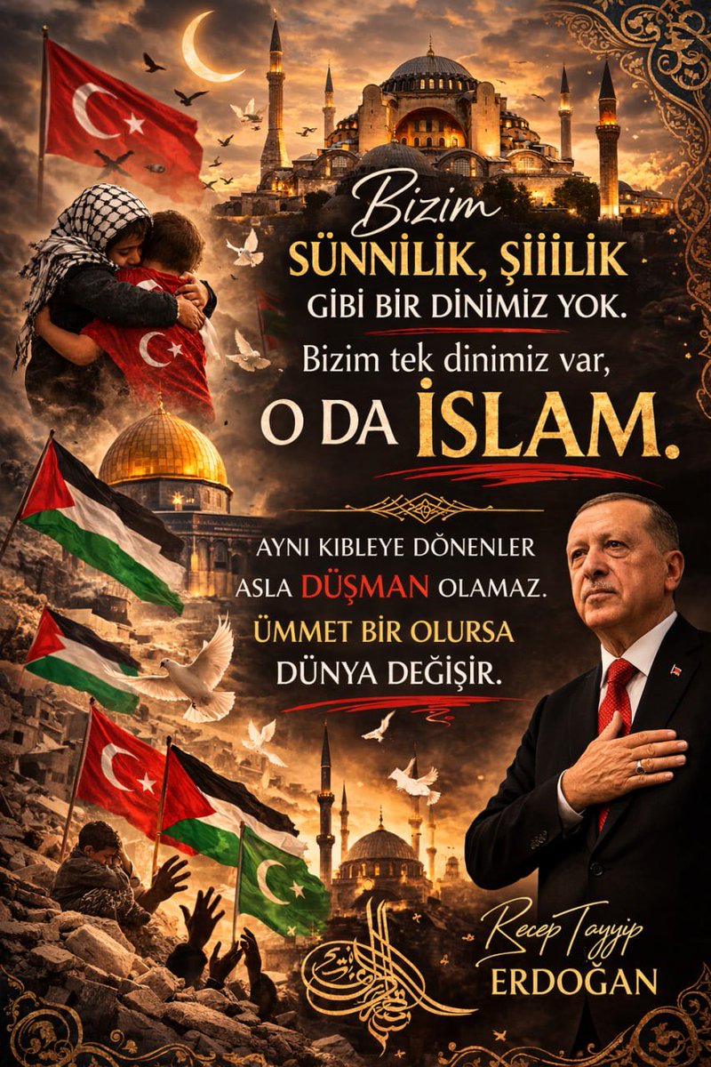 Ümmet bir olursa dünya değişir.

— Recep Tayyip Erdoğan 🇹🇷#İslam #Ümmet #Kardeşlik #İslamBirliği