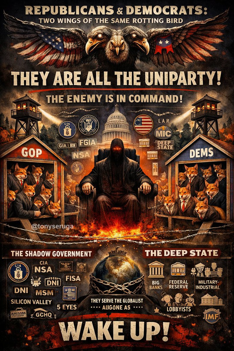 Stop calling them republicans like it’s some magic force field repelling evil. They are all the uniparty. 

Democrats and Republicans are just different wings of the same rotting, rancid bird. This takeover of America has been over 100 years in the making. Today, not only has the