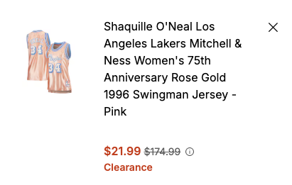 Pricerrors's tweet photo. $175 NBA JERSEY ON CLEARANCE FOR $21.99

Fanatics is doing a storewide sale on all sports jerseys 

This Shaquille O'Neal Laker's jersey is now $22 at checkout 

Sizes are selling out - haven't seen it lower than this

https://t.co/zA7J7jB6va #ad https://t.co/dzxVYYjuSs
