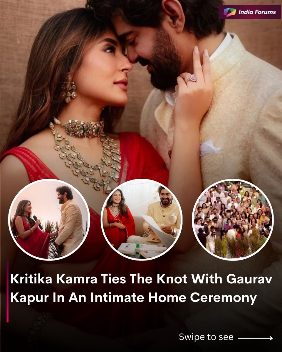 indiaforums's tweet photo. It’s official! 💍 Kritika Kamra and Gaurav Kapur tie the knot in an intimate home ceremony. Wishing the newlyweds a lifetime of love and happiness ❤️😍
.
.
.
#KritikaKamra #GauravKapur #TieTheKnot #IntimateWedding #HomeCeremony #BollywoodWedding #Newlyweds #IndiaForums @Kritika_Kamra @gauravkapur