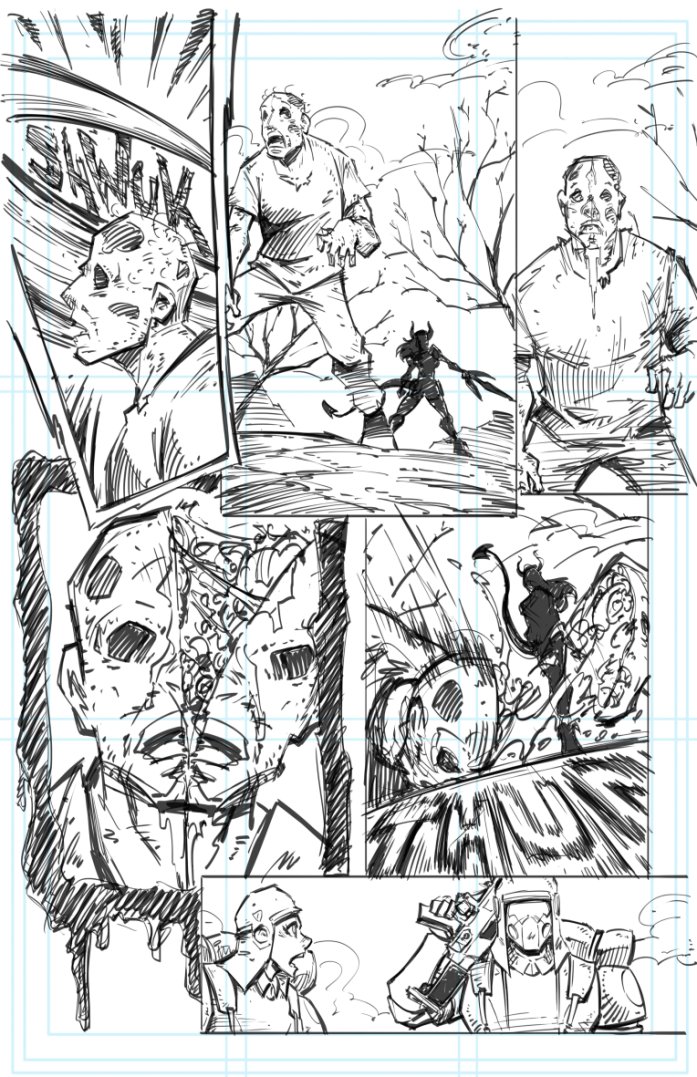 Crescentverse's tweet photo. The first two pages of a short anthology comic I have in the works. Very pleased by the turn out so far! The story follows an Auxilia Corporal Daniels and Matilda on duty at a alternate Earth infested by the walking dead. What strange things will befall them? https://t.co/a7eXEcI0OP