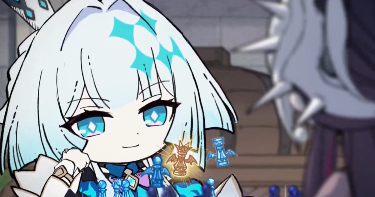 choikfu's tweet photo. In this scene, Cerydra could have moved her king since Hysilens is hiding her rook obviously, but Hysilens hesitates in winning / (killing her lol) so Cery did the stupid flying chess instead to make Hysilens smile.. 

I am never moving on from cerysilens https://t.co/XxxY4EhoUj
