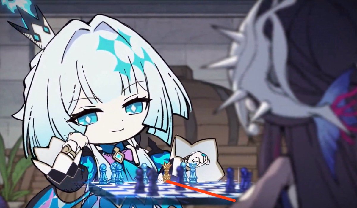 choikfu's tweet photo. In this scene, Cerydra could have moved her king since Hysilens is hiding her rook obviously, but Hysilens hesitates in winning / (killing her lol) so Cery did the stupid flying chess instead to make Hysilens smile.. 

I am never moving on from cerysilens https://t.co/XxxY4EhoUj