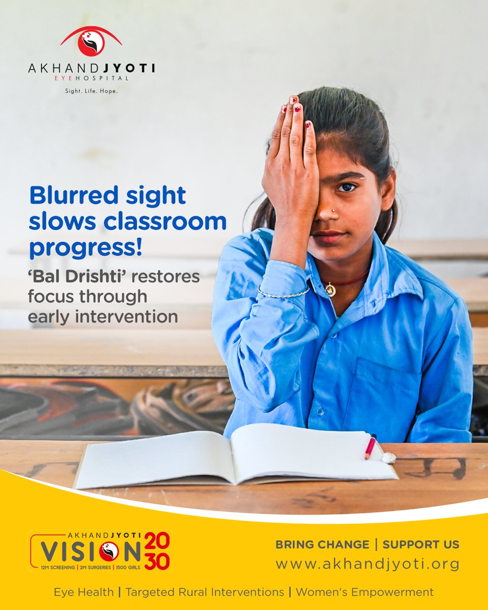 AJEH_BIHAR's tweet photo. Blurred vision can hide a child’s potential. In rural Bihar, 1 in 100 children has visual impairment and 19% face refractive errors. Help Bal Drishti bring early eye care to classrooms. Donate: https://t.co/2QqTaUpYZf
#EyeCareForAll #BalDrishti https://t.co/Qe0iOvt1qA