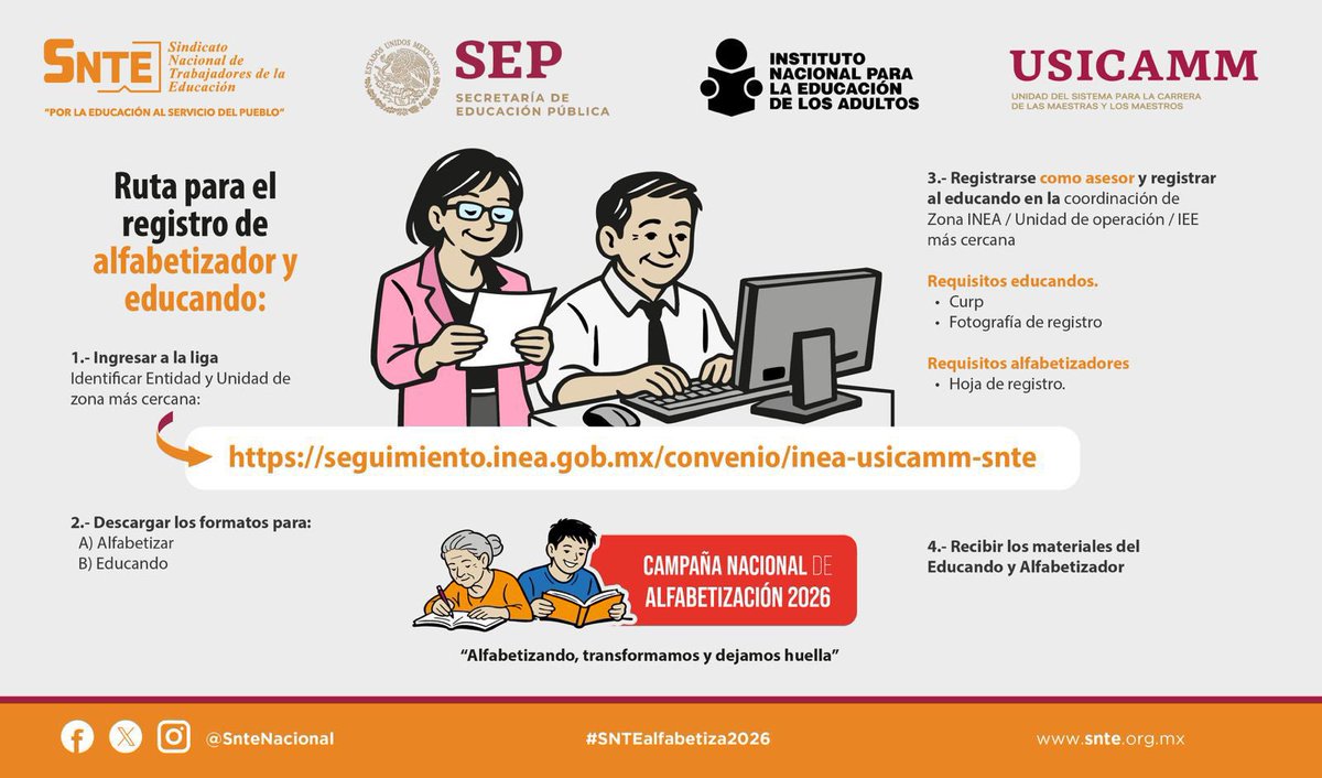 coronelhercoces's tweet photo. 👩🏻‍🏫👨🏻‍🏫 ¡Súmate a la cruzada! 🔸 Sigan la ruta de la Campaña Nacional de Alfabetización 2026. Consulten pasos y formatos en la liga: 📋
👉https://t.co/ksXVyw4noa
#SNTEalfabetiza2026 https://t.co/NGhKFx9BdT